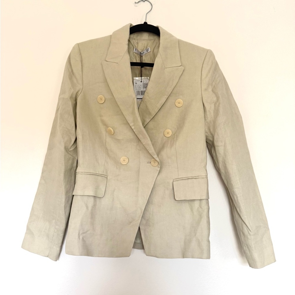 NWT mango linen Beige Double-Breasted Blazer